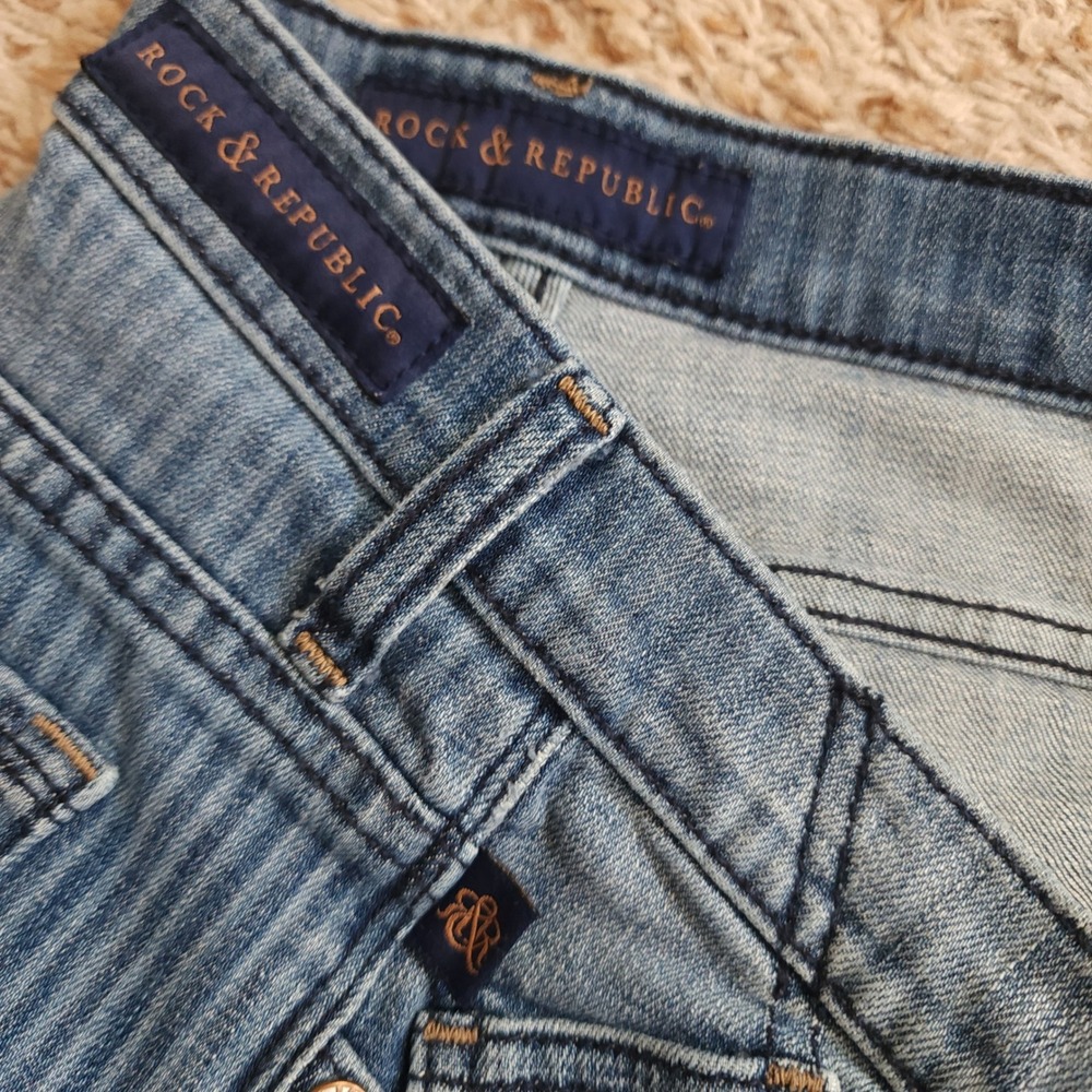 Rock & Republic Berlin Jeans Womens 10M Blue Pinstripe Chevron Skinny Mid Rise